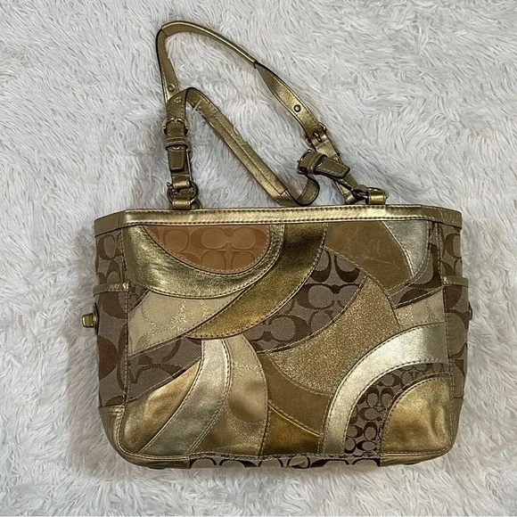 COACH Limited Edition Gold Patchwork Satchel Shoulder Bag E0873-12740 - Picture 2 of 10